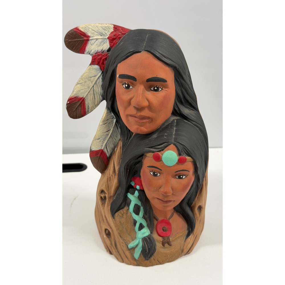 Vintage Native American Ceramic Bust Sculpture Hand Painted Southwest Decor 8.5"